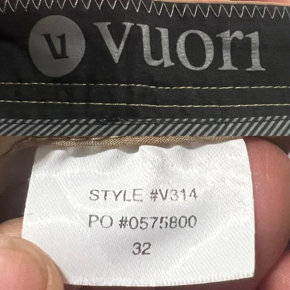 Vuori Cruise Board Shorts Palm Leaf Print Tan Trim Drawstring Pockets Men's S 32